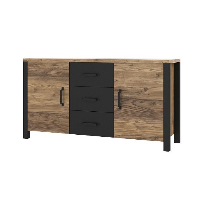 Ensemble 6 meubles de salon collection DARWIN. Couleur épicéa et noir.