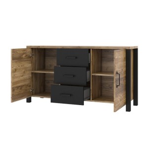 Ensemble 6 meubles de salon collection DARWIN. Couleur épicéa et noir.