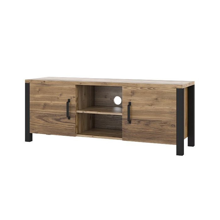 Ensemble 6 meubles de salon collection DARWIN. Couleur épicéa et noir.