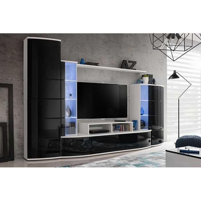 Composition de meubles TV collection GALAXY design coloris blanc et noir brillant.