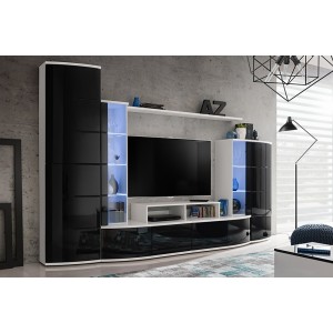 Composition de meubles TV collection GALAXY design coloris blanc et noir brillant.