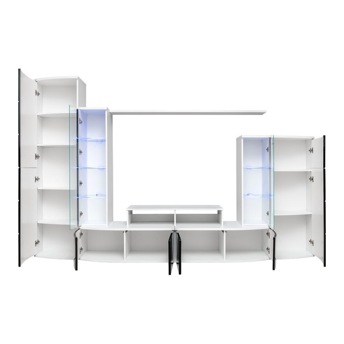 Composition de meubles TV collection GALAXY design coloris blanc et noir brillant.