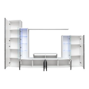 Composition de meubles TV collection GALAXY design coloris blanc et noir brillant.