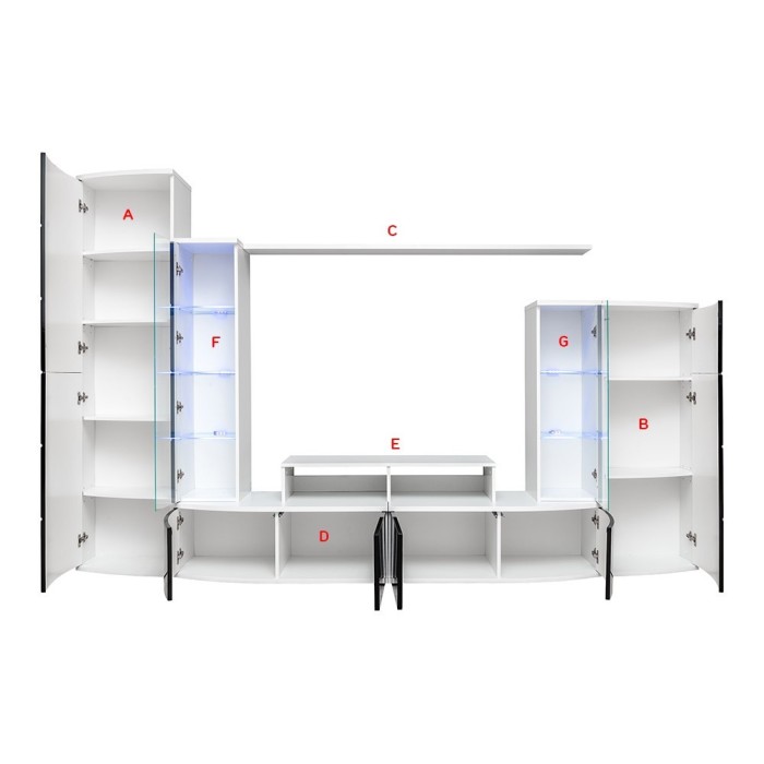 Composition de meubles TV collection GALAXY design coloris blanc et noir brillant.