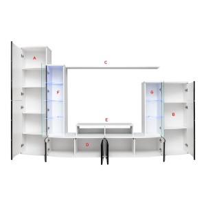 Composition de meubles TV collection GALAXY design coloris blanc et noir brillant.