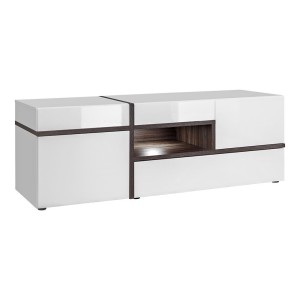 Ensemble 4 meubles de salon collection CRISS avec LEDS intégrés. Couleur blanche et finitions chêne.