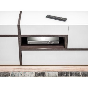 Ensemble 4 meubles de salon collection CRISS avec LEDS intégrés. Couleur blanche et finitions chêne.