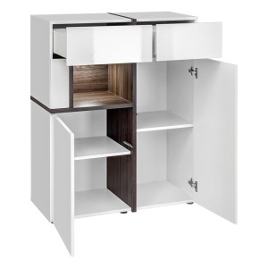 Ensemble 4 meubles de salon collection CRISS avec LEDS intégrés. Couleur blanche et finitions chêne.