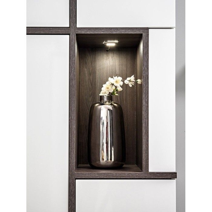 Ensemble 4 meubles de salon collection CRISS avec LEDS intégrés. Couleur blanche et finitions chêne.