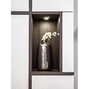 Ensemble 4 meubles de salon collection CRISS avec LEDS intégrés. Couleur blanche et finitions chêne.