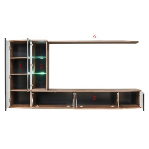 Ensemble pour salon STARK. Composition TV murale coloris chêne et noir. LED incluses.