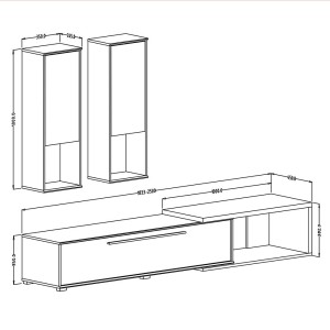 Composition de 3 meubles design pour salon couleur blanc et chêne collection HARLEM