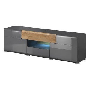 Ensemble complet de 6 meubles de salon collection OHIO. Coloris gris et effet chêne.