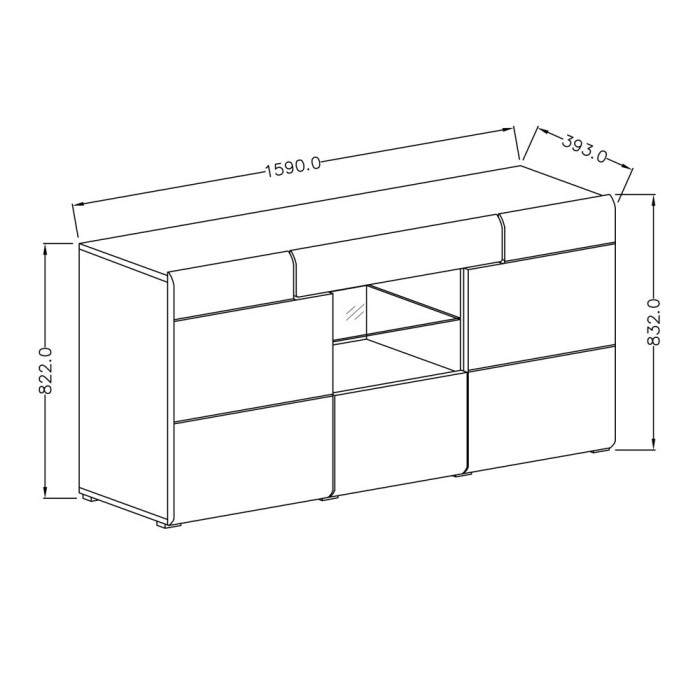 Ensemble complet de 6 meubles de salon collection OHIO. Coloris gris et effet chêne.