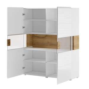 Ensemble complet de 6 meubles de salon collection OHIO. Coloris blanc et effet chêne.