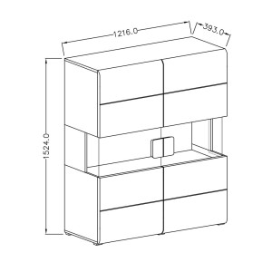 Ensemble complet de 6 meubles de salon collection OHIO. Coloris blanc et effet chêne.