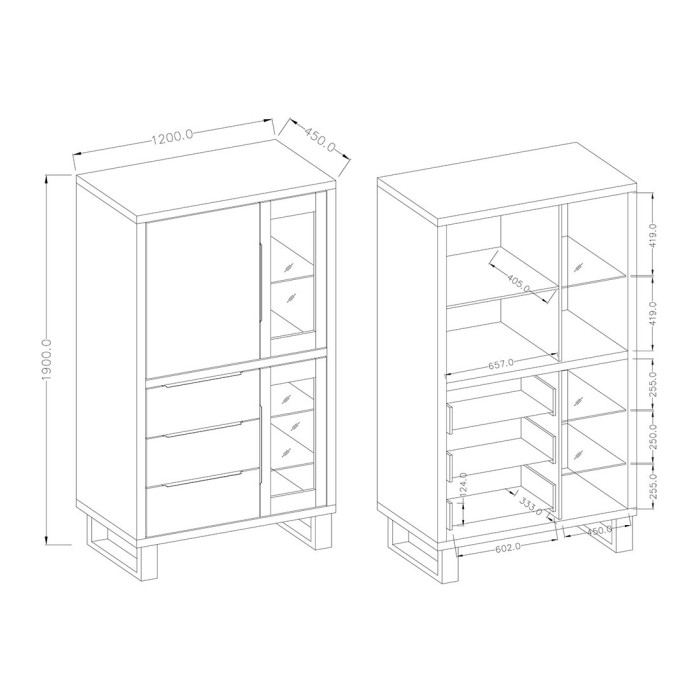 Ensemble 3 meubles de salon collection MILO. Coloris chêne. Style industriel