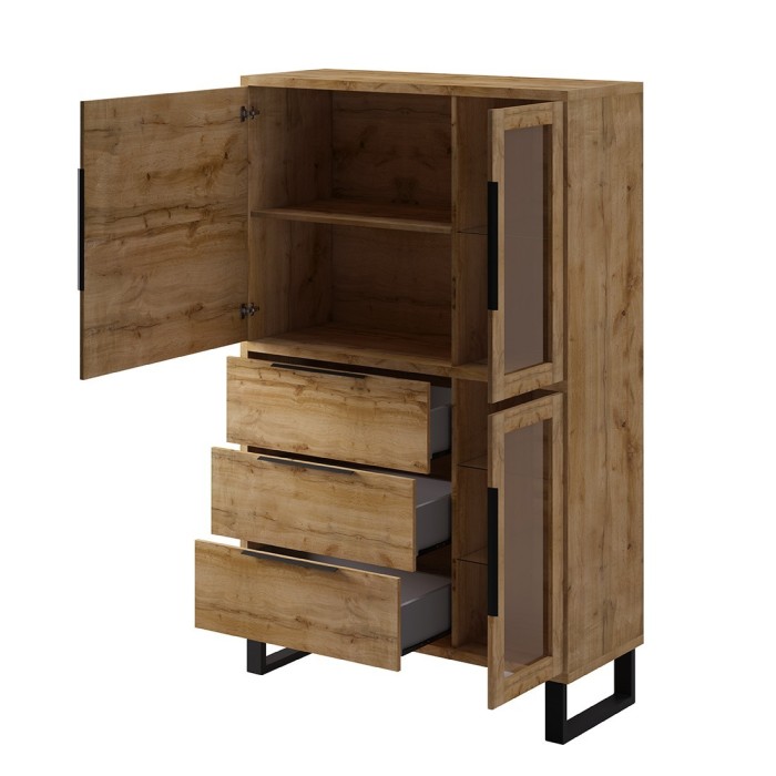 Ensemble 3 meubles de salon collection MILO. Coloris chêne. Style industriel