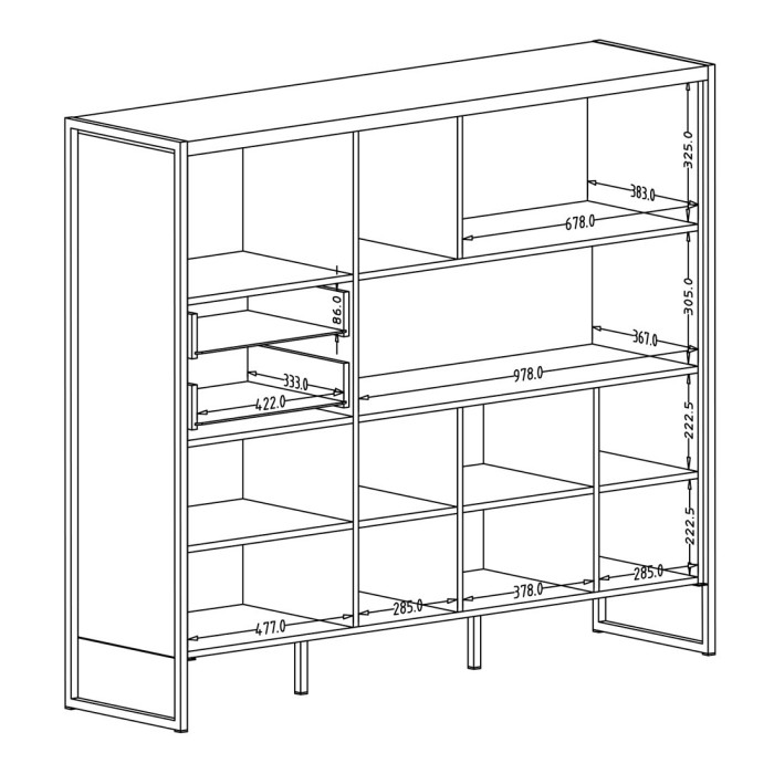 Ensemble de 4 meubles de salon style industriel collection ANAFI. Coloris épicéa et noir.