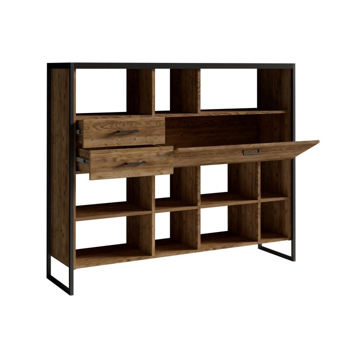 Ensemble de 4 meubles de salon style industriel collection ANAFI. Coloris épicéa et noir.