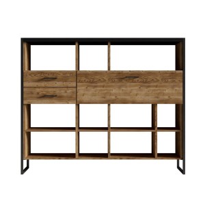 Ensemble de 4 meubles de salon style industriel collection ANAFI. Coloris épicéa et noir.