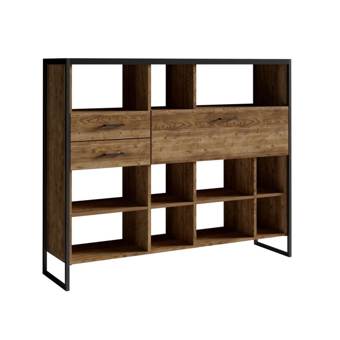 Ensemble de 4 meubles de salon style industriel collection ANAFI. Coloris épicéa et noir.