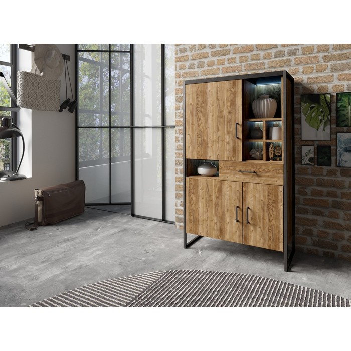 Ensemble de 4 meubles de salon style industriel collection ANAFI. Coloris épicéa et noir.