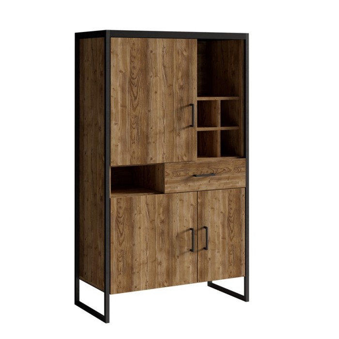 Ensemble de 4 meubles de salon style industriel collection ANAFI. Coloris épicéa et noir.