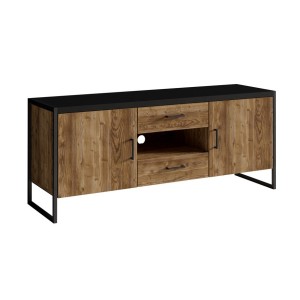 Ensemble de 4 meubles de salon style industriel collection ANAFI. Coloris épicéa et noir.