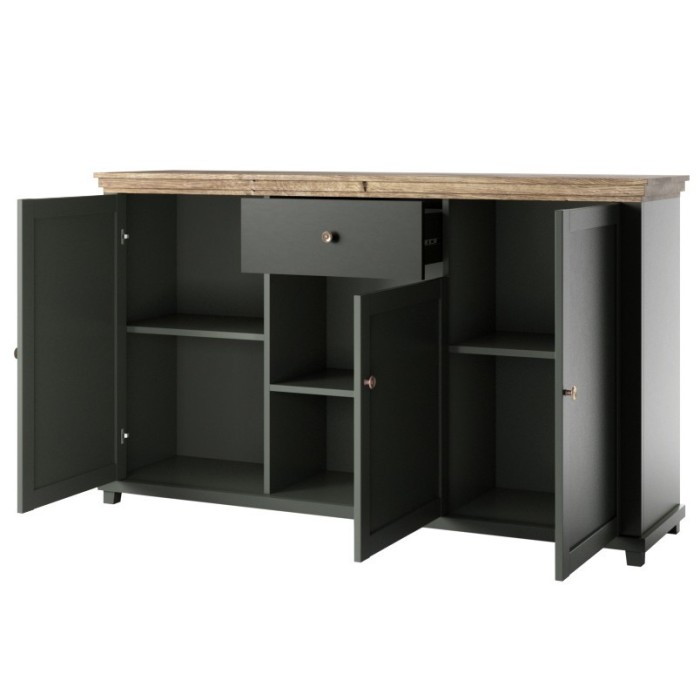 Ensemble de 5 meubles pour votre salon coloris vert et chêne. Collection ASSIA