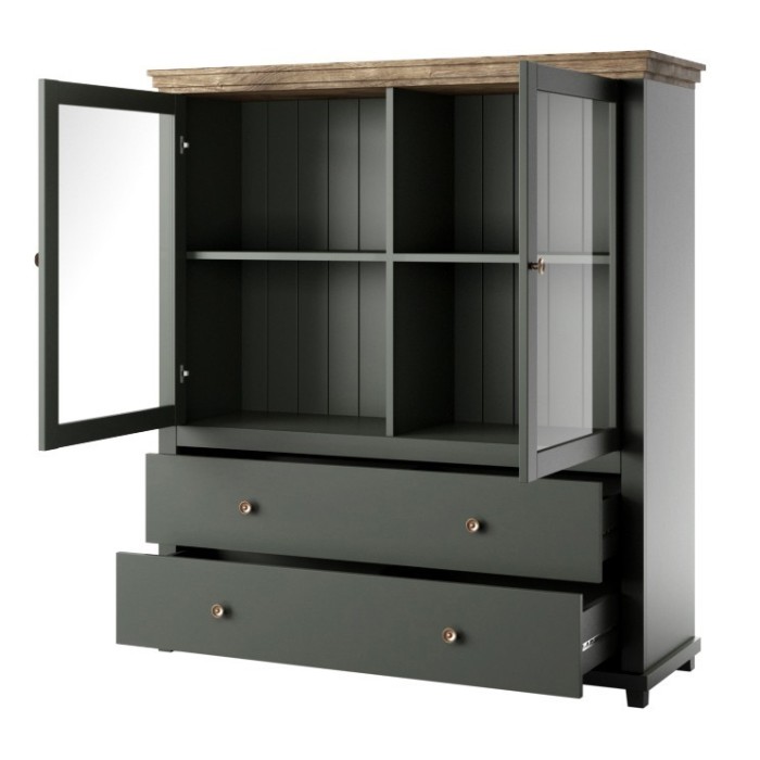 Ensemble de 5 meubles pour votre salon coloris vert et chêne. Collection ASSIA