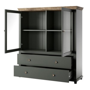 Ensemble de 5 meubles pour votre salon coloris vert et chêne. Collection ASSIA