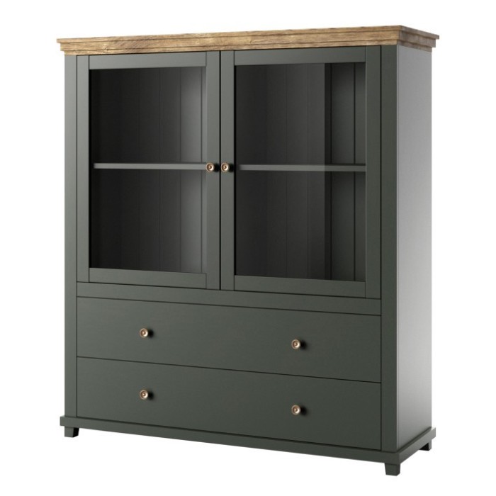 Ensemble de 5 meubles pour votre salon coloris vert et chêne. Collection ASSIA