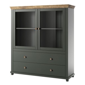 Ensemble de 5 meubles pour votre salon coloris vert et chêne. Collection ASSIA