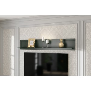 Ensemble de 5 meubles pour votre salon coloris vert et chêne. Collection ASSIA