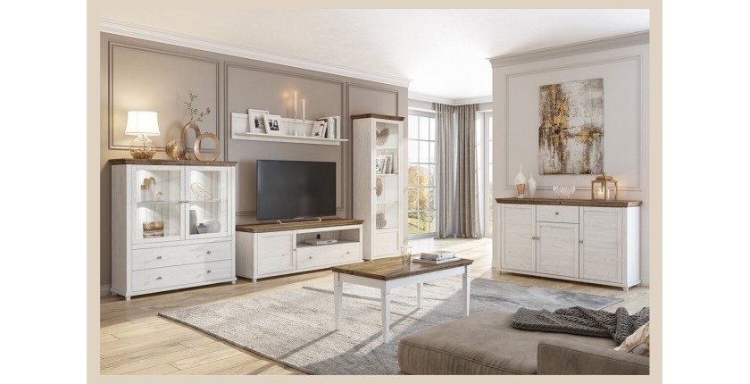 Ensemble de 6 meubles pour votre salon coloris frêne blanc et chêne. Collection ASSIA