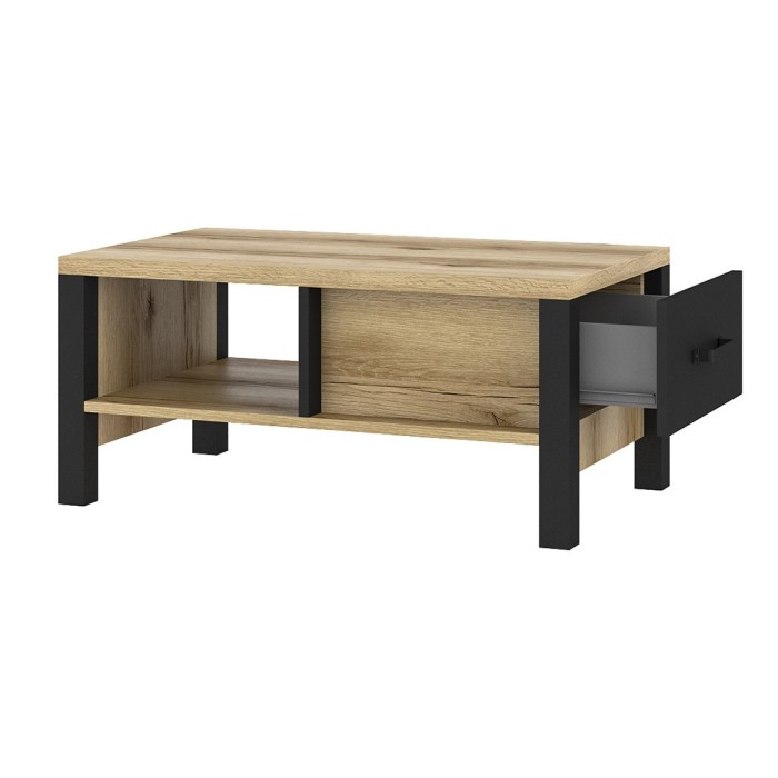 Ensemble de 5 meubles de salon collection DARWIN. Couleur chêne clair et noir.