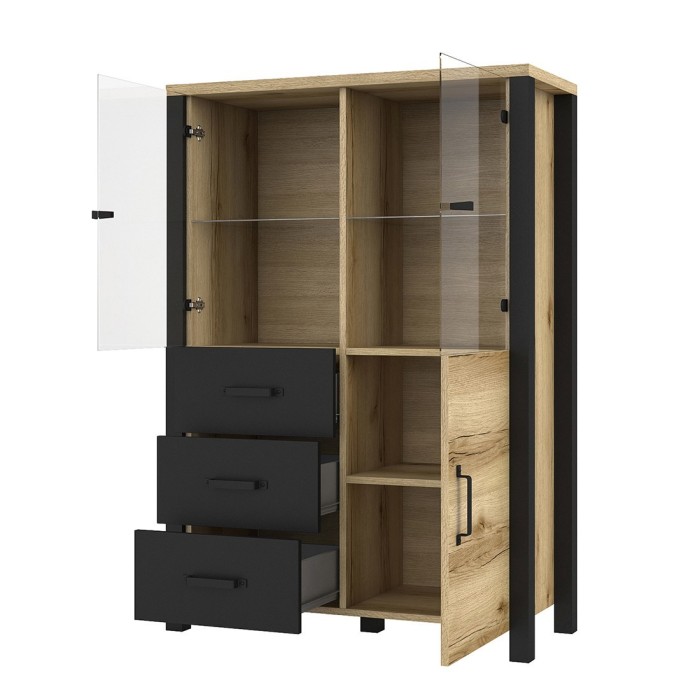 Ensemble de 5 meubles de salon collection DARWIN. Couleur chêne clair et noir.