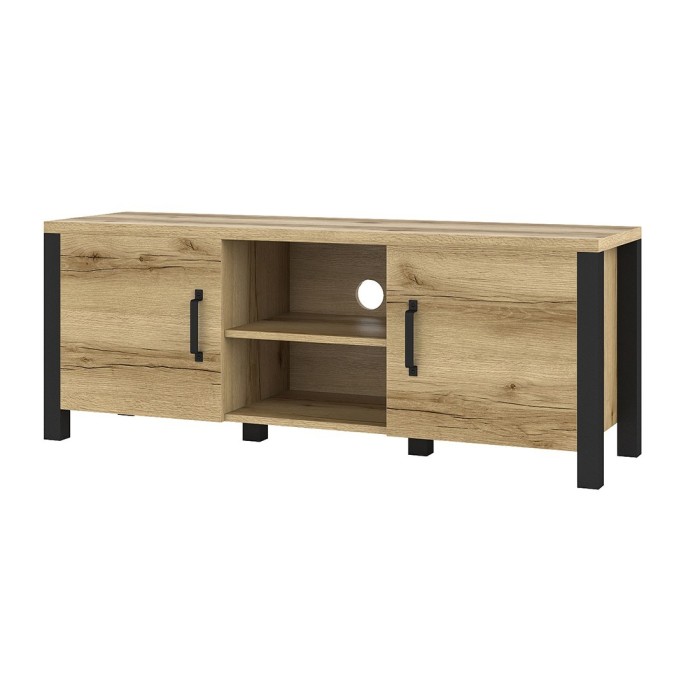 Ensemble de 5 meubles de salon collection DARWIN. Couleur chêne clair et noir.