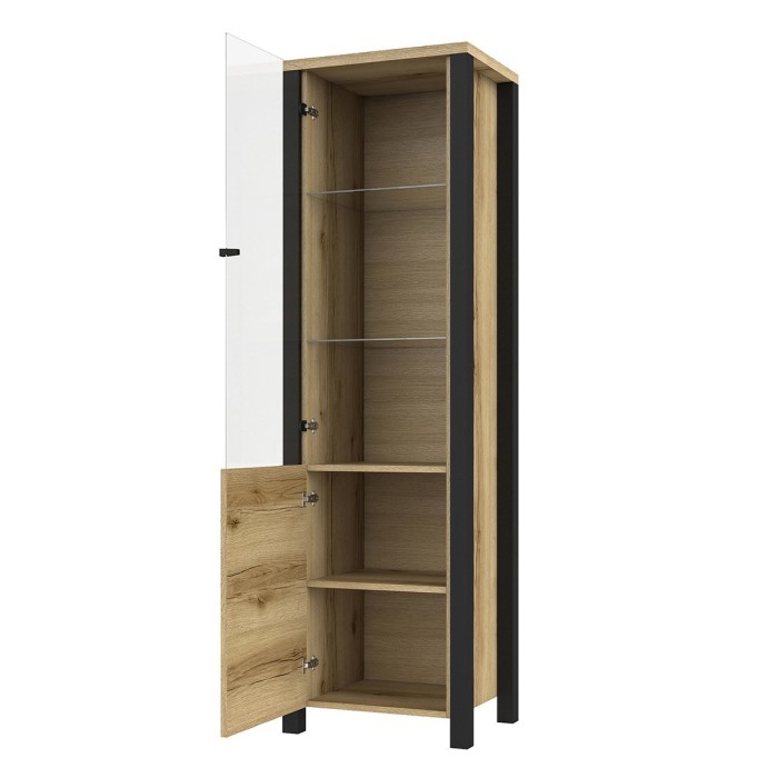 Ensemble de 3 meubles de salon collection DARWIN. Couleur chêne clair et noir.