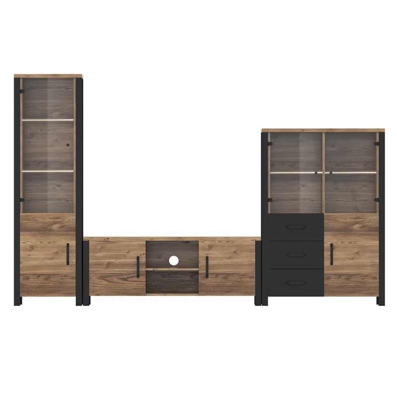 Ensemble de 3 meubles de salon collection DARWIN. Couleur épicéa et noir.