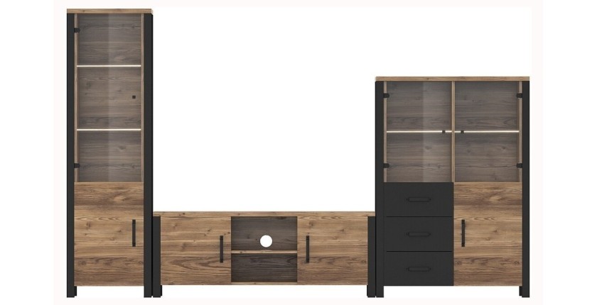 Ensemble de 3 meubles de salon collection DARWIN. Couleur épicéa et noir.