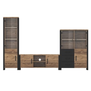 Ensemble de 3 meubles de salon collection DARWIN. Couleur épicéa et noir.