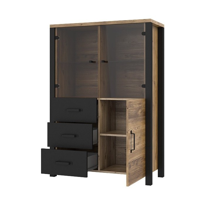 Ensemble de 3 meubles de salon collection DARWIN. Couleur épicéa et noir.