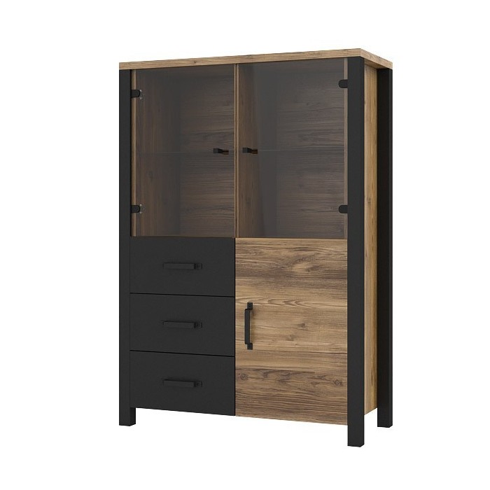 Ensemble de 3 meubles de salon collection DARWIN. Couleur épicéa et noir.