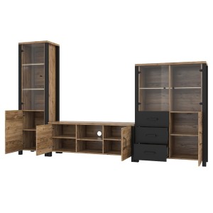 Ensemble de 3 meubles de salon collection DARWIN. Couleur épicéa et noir.