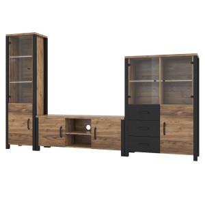 Ensemble de 3 meubles de salon collection DARWIN. Couleur épicéa et noir.