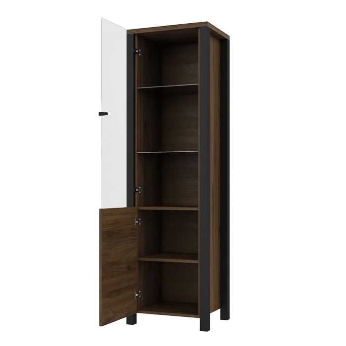 Ensemble de 6 meubles de salon collection DARWIN. Couleur chêne foncé et noir.