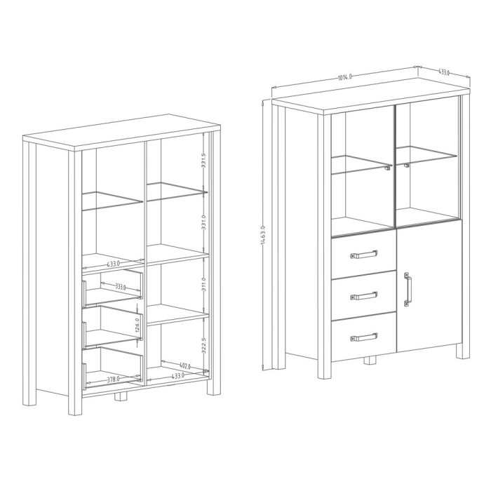 Ensemble de 3 meubles de salon collection DARWIN. Couleur chêne foncé et noir.