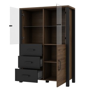 Ensemble de 3 meubles de salon collection DARWIN. Couleur chêne foncé et noir.